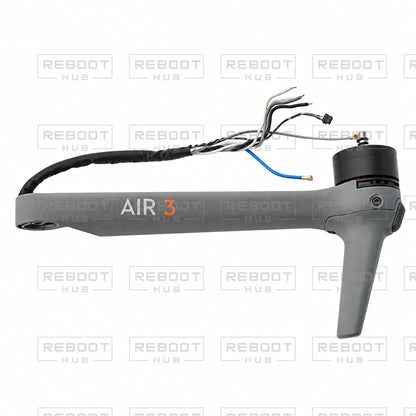 OEM-pulled DJI Air 3 Front Arm Shell with Faulty Motor Left on white with Reboot Hub watermark overlay