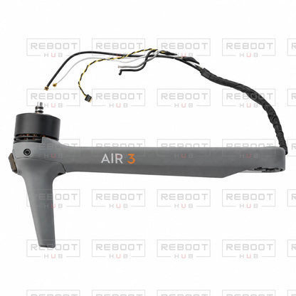 OEM-pulled DJI Air 3 Front Arm Shell with Faulty Motor Right on white with Reboot Hub watermark overlay