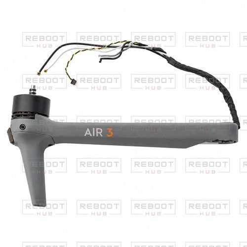 OEM-pulled DJI Air 3 Front Arm Shell with Faulty Motor Right on white with Reboot Hub watermark overlay