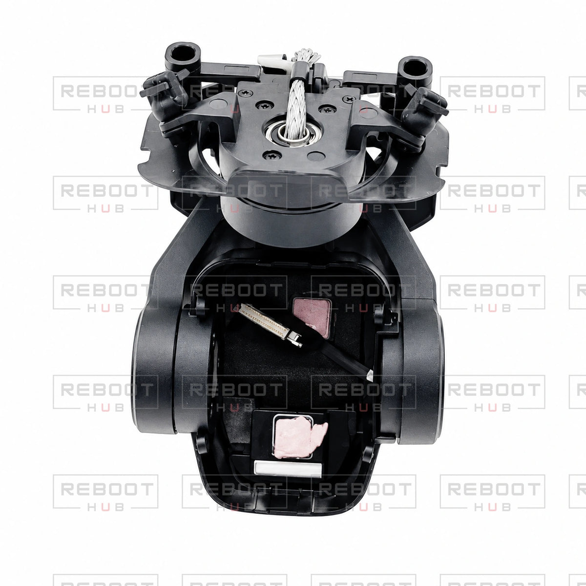 OEM-pulled DJI Air 3 Gimbal Axis Arm Assembly without Lens on white with Reboot Hub watermark overlay
