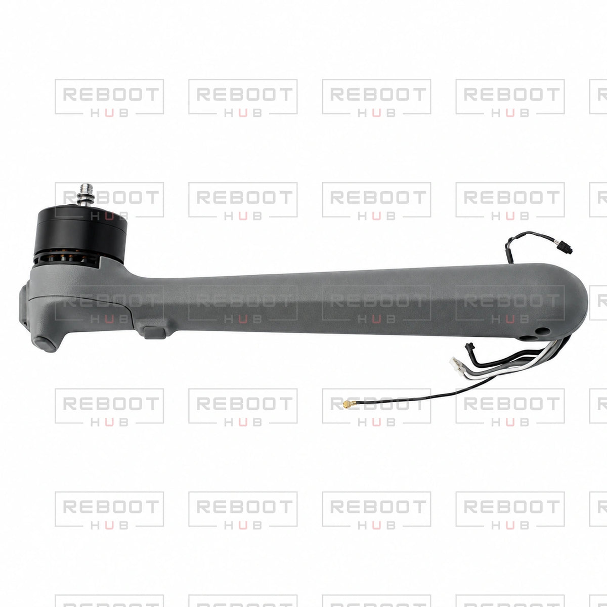 OEM-pulled DJI Air 3 Rear Arm Shell with Faulty Motor Left on white with Reboot Hub watermark overlay