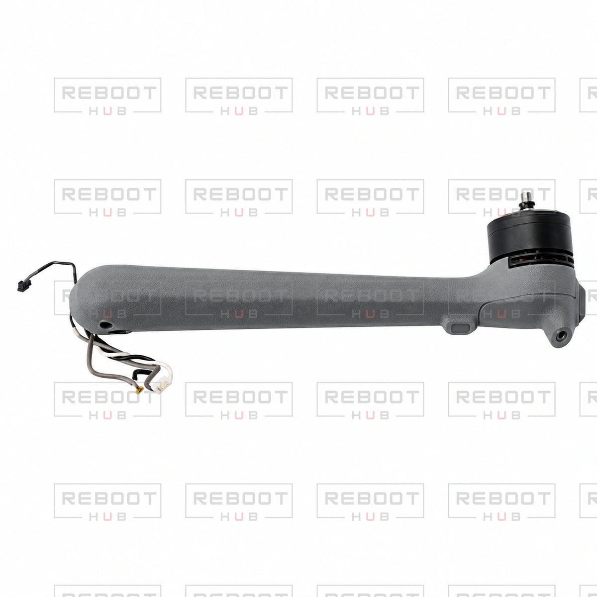 OEM-pulled DJI Air 3 Rear Arm Shell with Faulty Motor Right on white with Reboot Hub watermark overlay