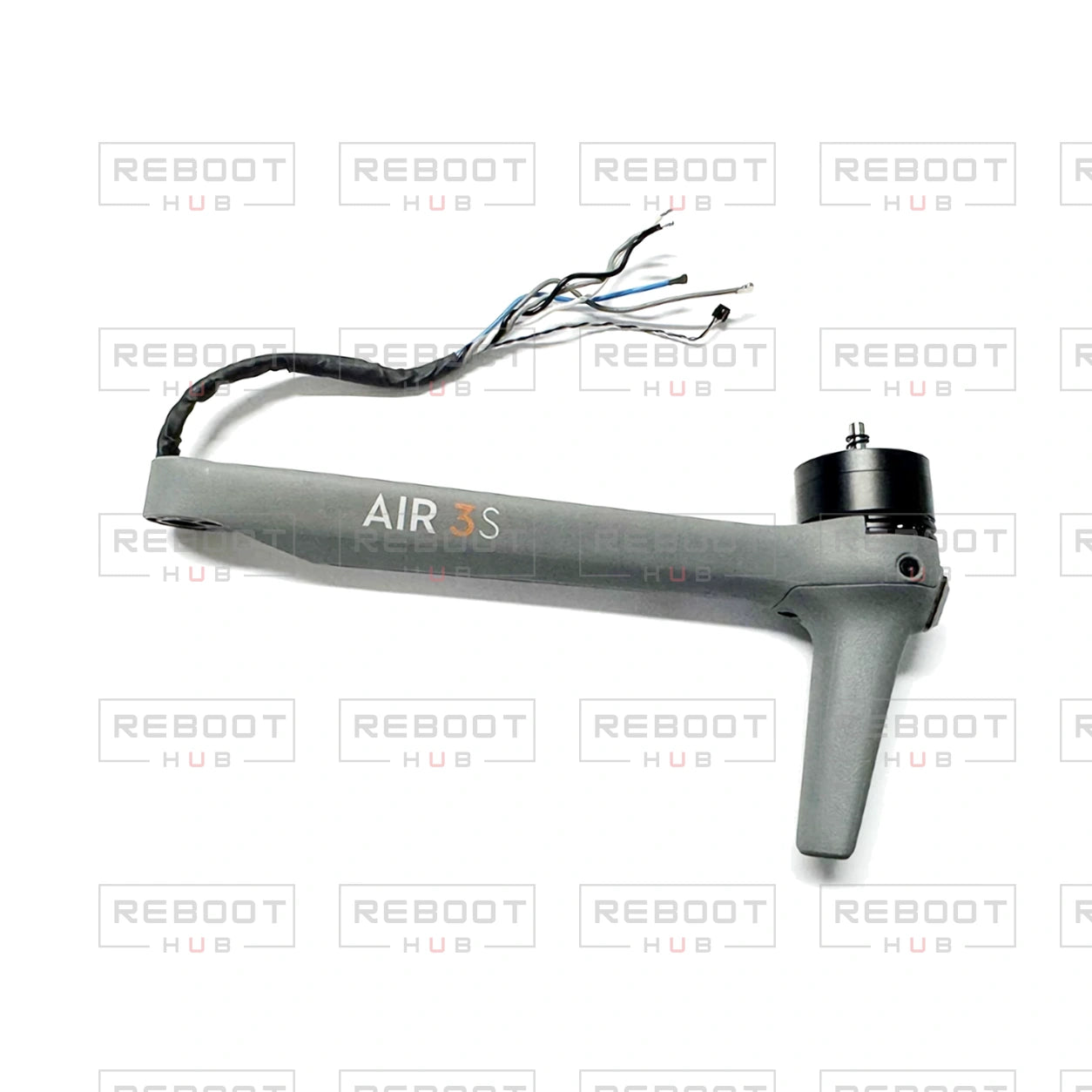 DJI Air 3S Front Arm Left - OEM-pulled alternate view with Reboot Hub watermark