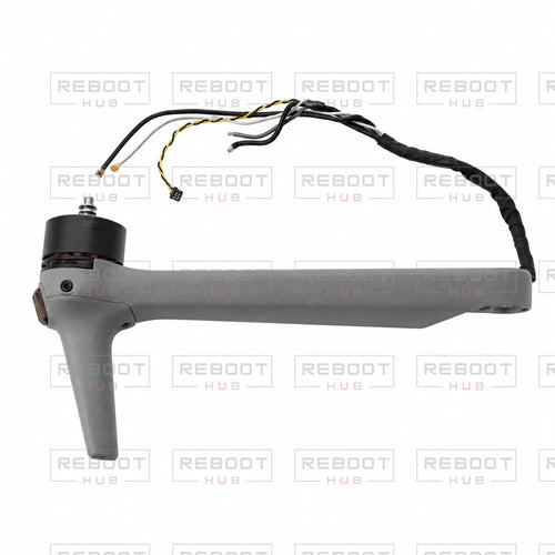 OEM-pulled DJI Air 3S Front Arm Shell with Faulty Motor Right on white with Reboot Hub watermark overlay