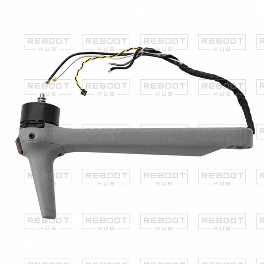 OEM-pulled DJI Air 3S Front Arm Shell with Faulty Motor Right on white with Reboot Hub watermark overlay