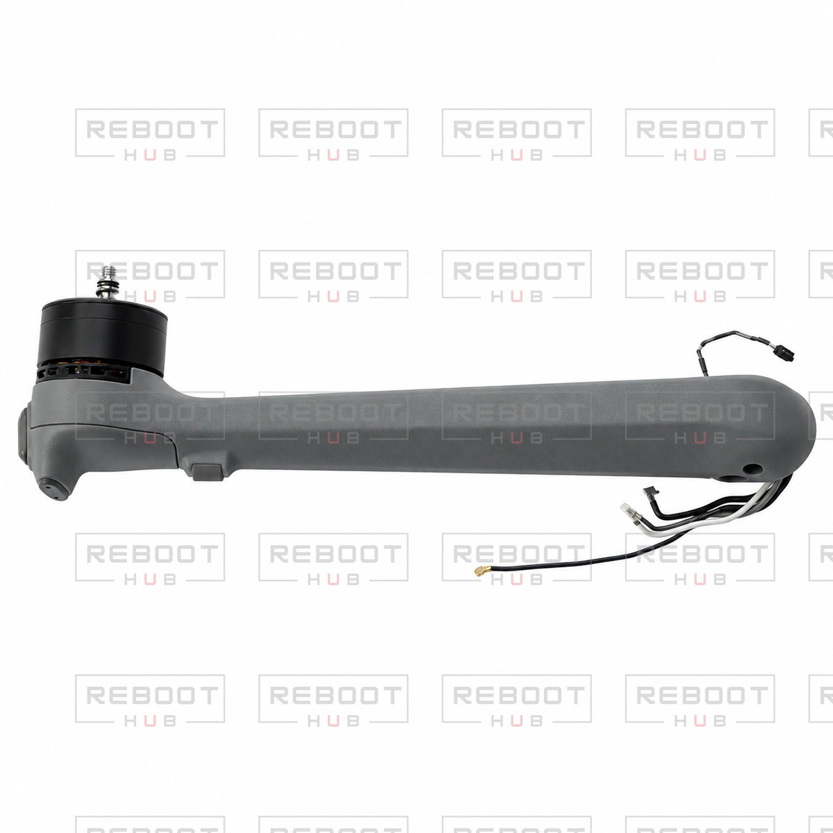 OEM-pulled DJI Air 3S Rear Arm Shell with Faulty Motor Left on white with Reboot Hub watermark overlay