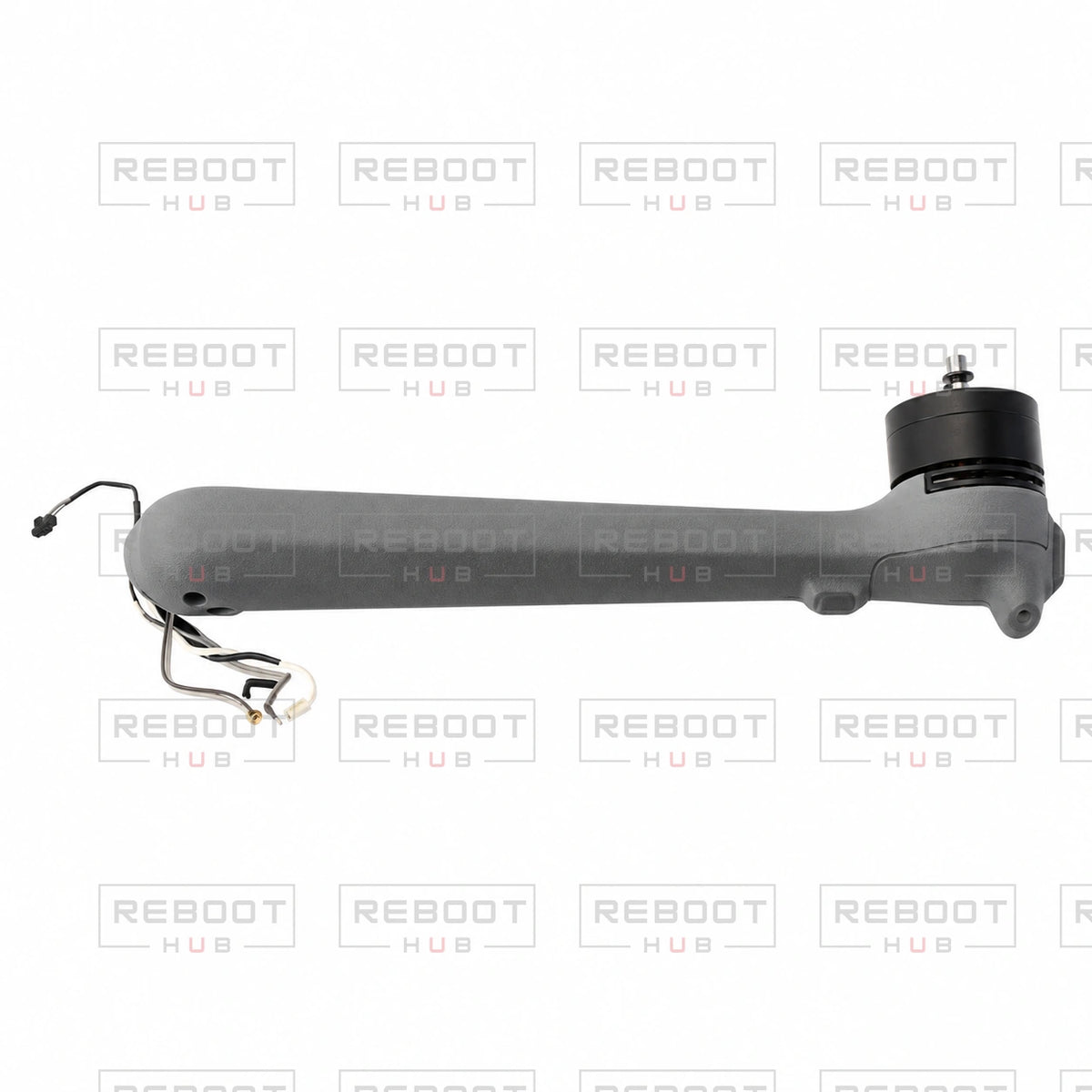 OEM-pulled DJI Air 3S Rear Arm Shell with Faulty Motor Right on white with Reboot Hub watermark overlay