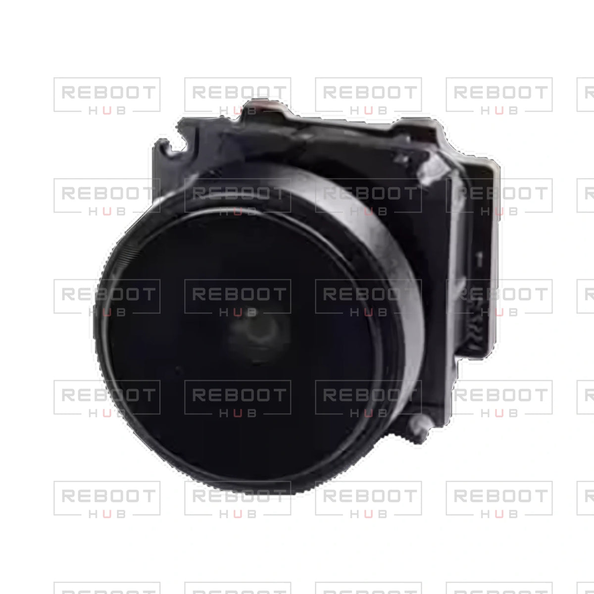 OEM-pulled DJI Avata 2 Camera Lens Module on white with Reboot Hub watermark overlay — view 3