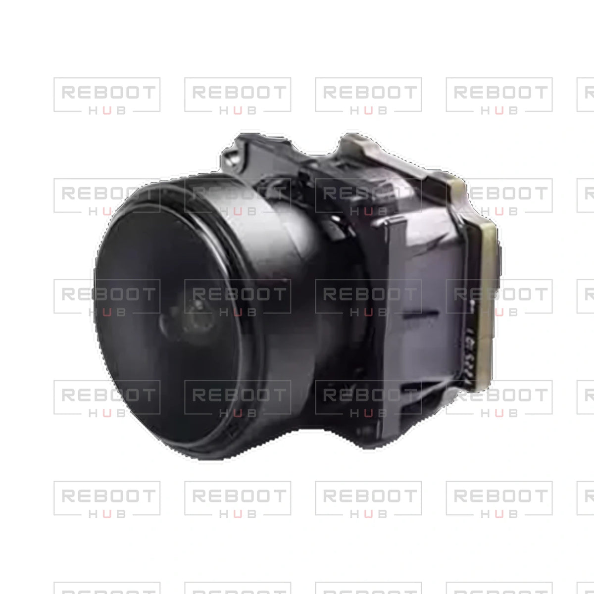OEM-pulled DJI Avata 2 Camera Lens Module on white with Reboot Hub watermark overlay — view 4
