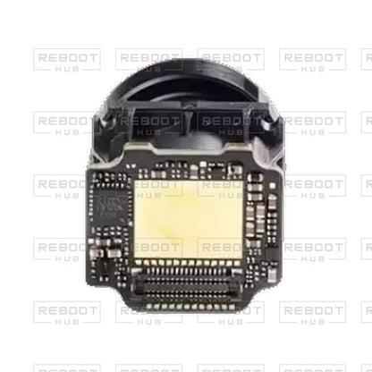 OEM-pulled DJI Avata 2 Camera Lens Module on white with Reboot Hub watermark overlay — view 5