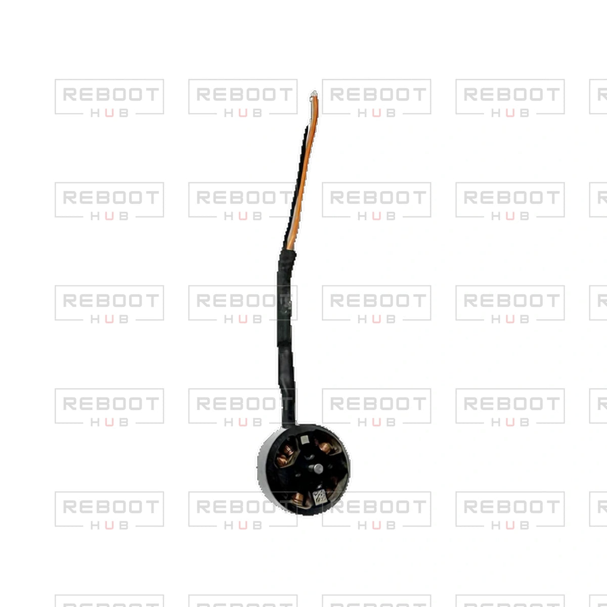 OEM-pulled DJI Avata 2 Front Motor Left on white with Reboot Hub watermark overlay — view 1