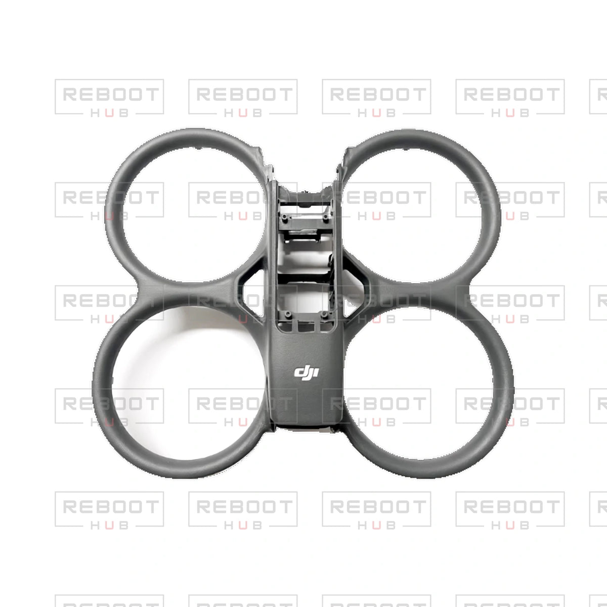 OEM-pulled DJI Avata 2 Upper Shell without Antennas on white with Reboot Hub watermark overlay — view 1