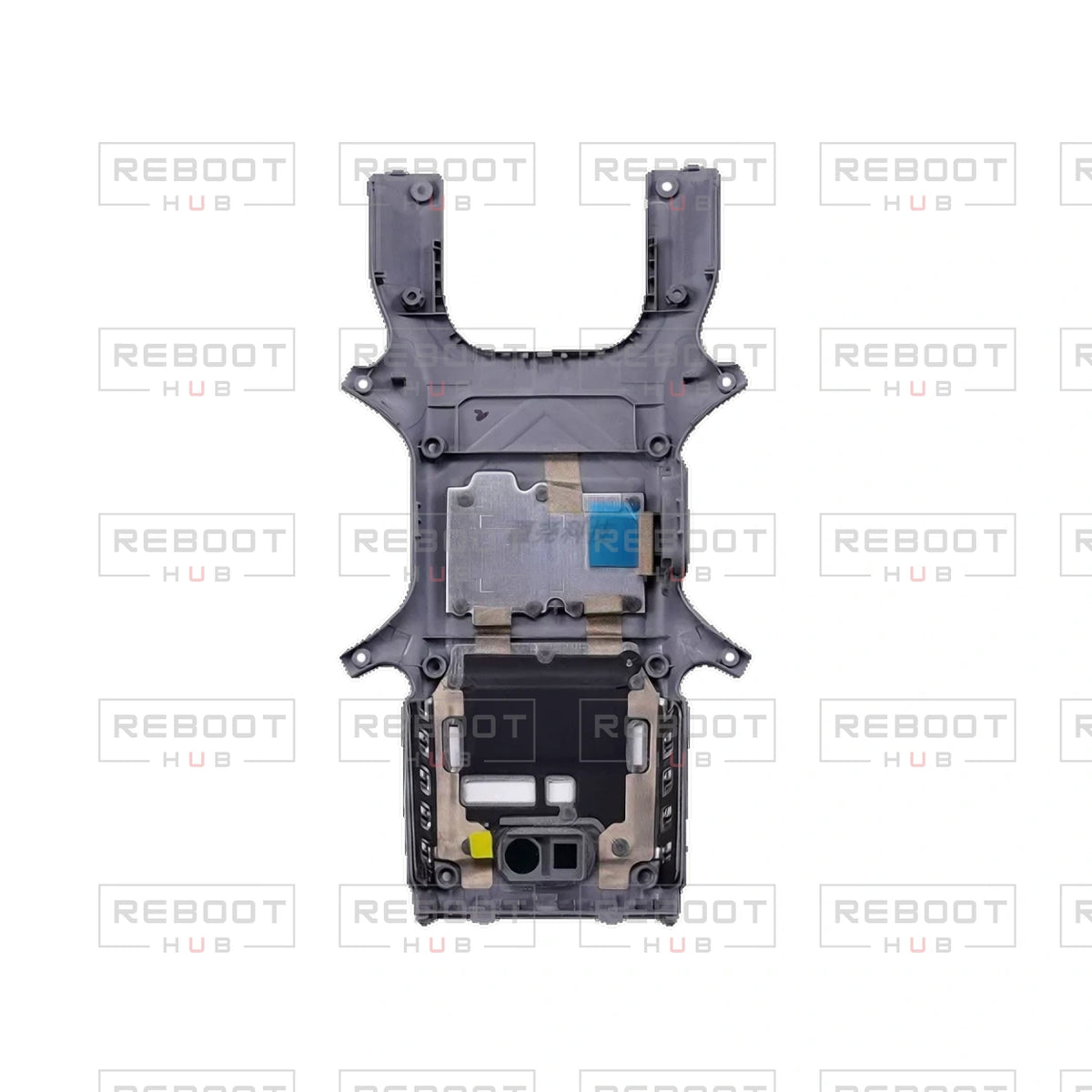 OEM-pulled DJI Avata 360 Bottom Shell with Accessories on white with Reboot Hub watermark overlay — view 2