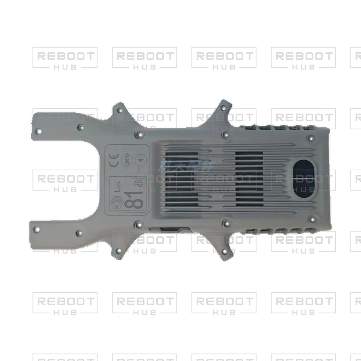 OEM-pulled DJI Avata 360 Bottom Shell with Accessories on white with Reboot Hub watermark overlay — view 4