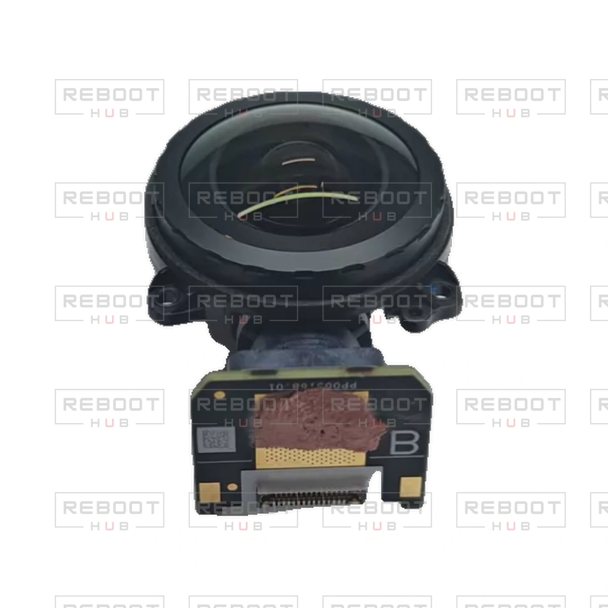 OEM-pulled DJI Avata 360 Camera Lens Module on white with Reboot Hub watermark overlay — view 2