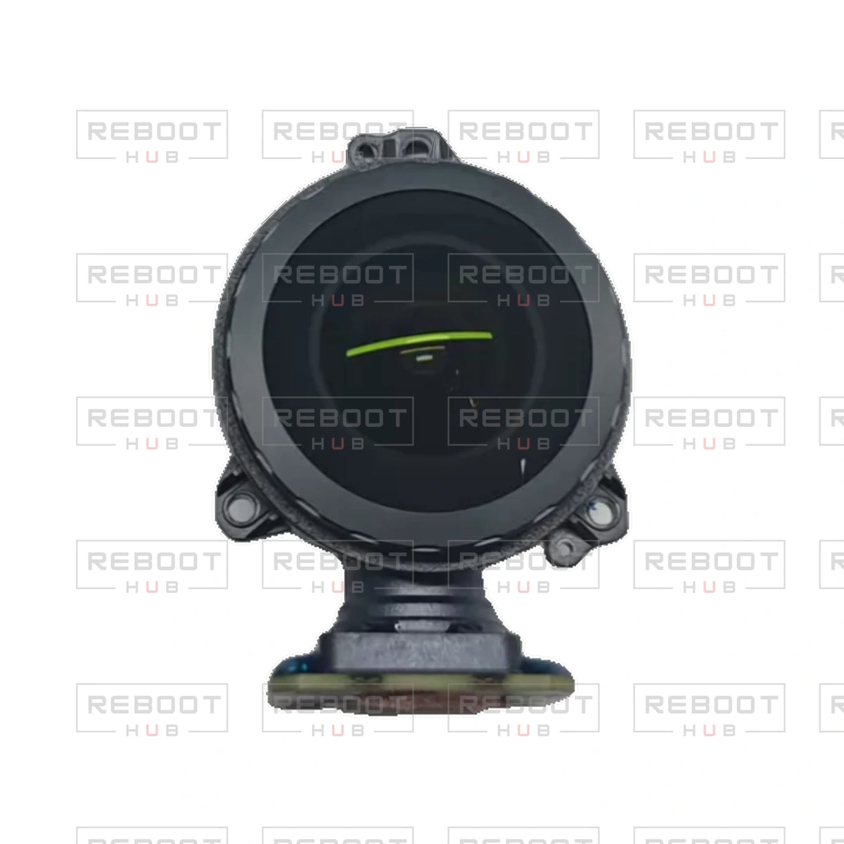 OEM-pulled DJI Avata 360 Camera Lens Module on white with Reboot Hub watermark overlay — view 3