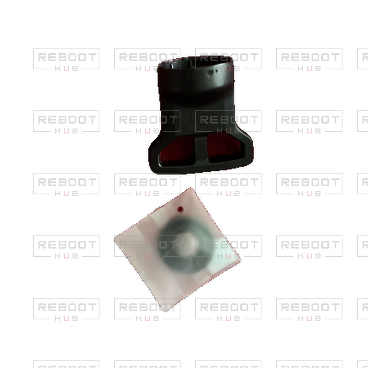 OEM-pulled DJI Avata 360 Camera Lens Module on white with Reboot Hub watermark overlay — view 4