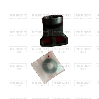 OEM-pulled DJI Avata 360 Camera Lens Module on white with Reboot Hub watermark overlay — view 4