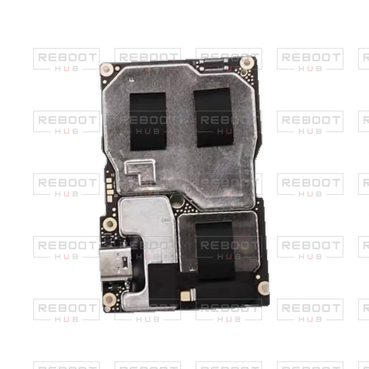 OEM-pulled DJI Avata 360 Motherboard on white with Reboot Hub watermark overlay — view 1