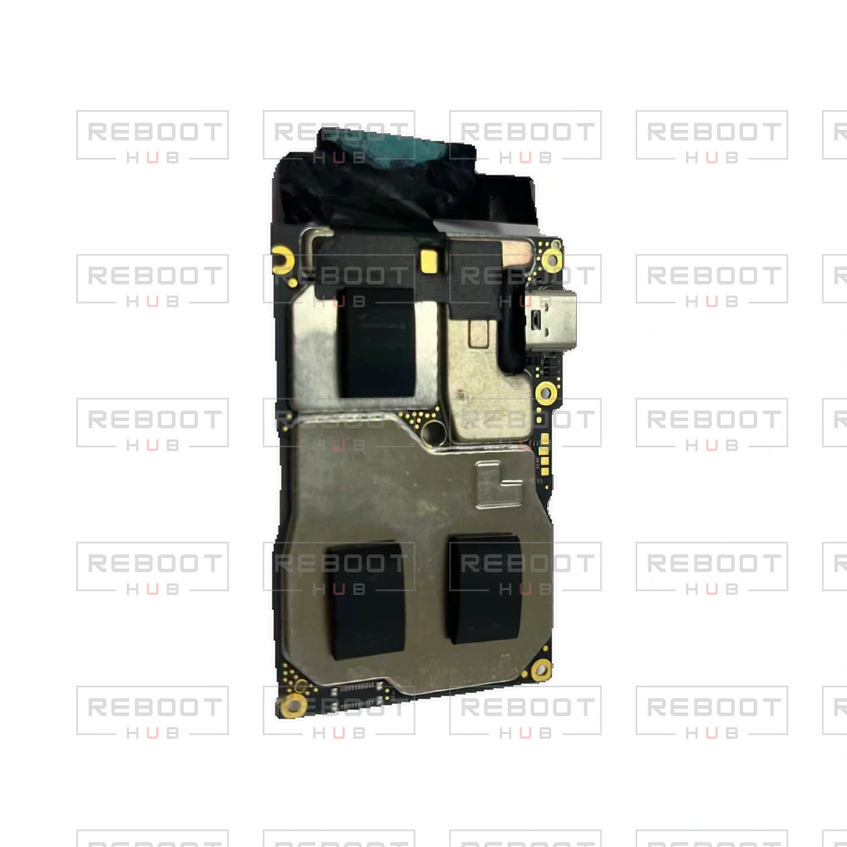 OEM-pulled DJI Avata 360 Motherboard on white with Reboot Hub watermark overlay — view 3