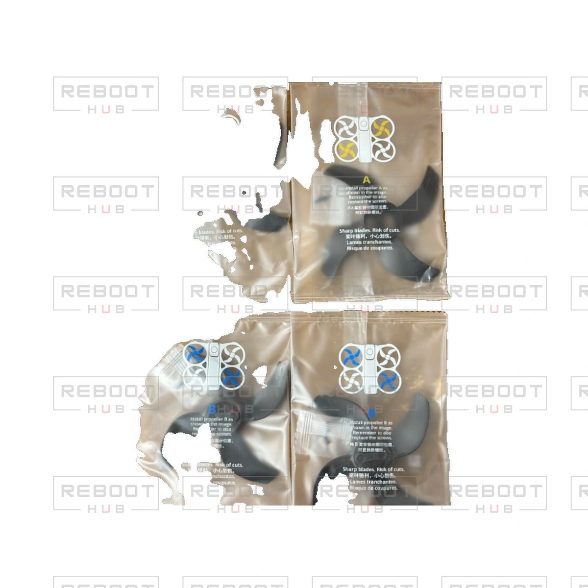 OEM-pulled DJI Avata 360 Propeller Set (4 Pieces) on white with Reboot Hub watermark overlay — view 4
