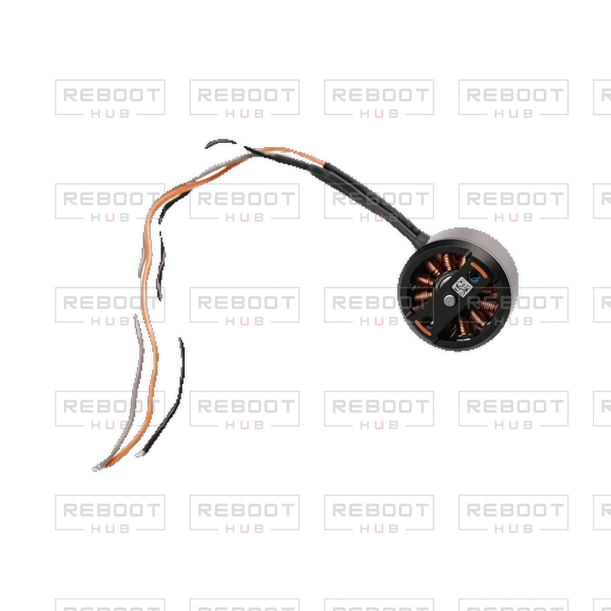 OEM-pulled DJI Avata 360 Rear Arm Motor Left on white with Reboot Hub watermark overlay — view 2