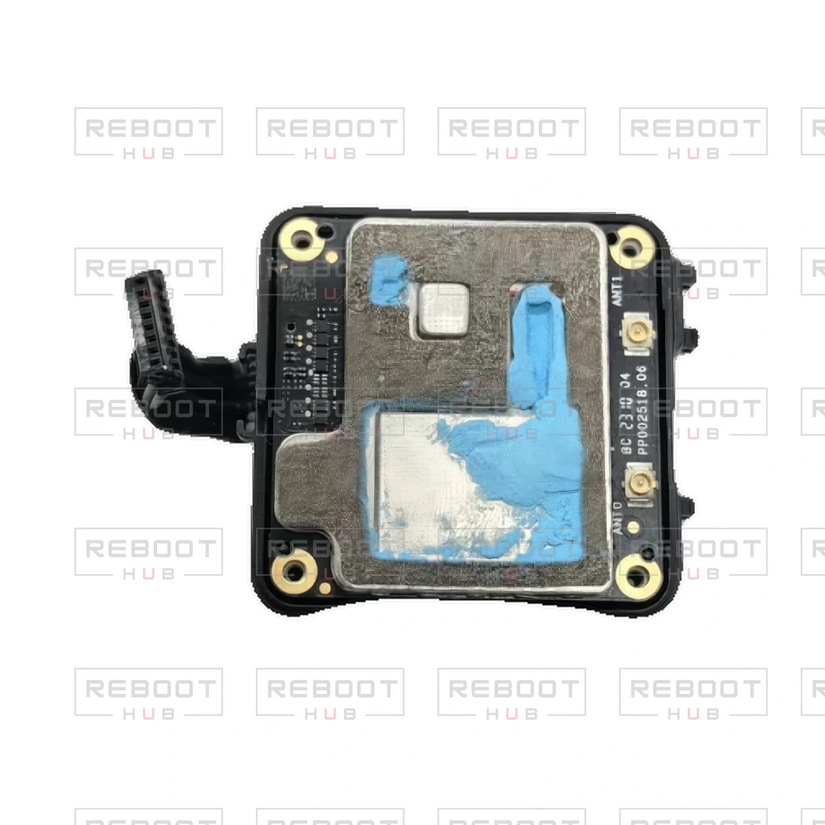 OEM-pulled DJI Avata Motherboard on white with Reboot Hub watermark overlay — view 1