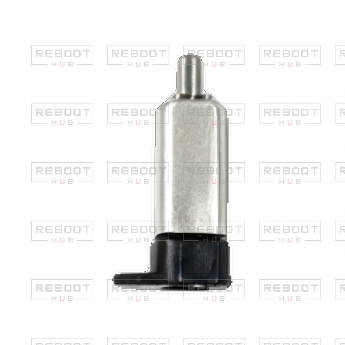 OEM-pulled DJI Flip Arm Hinge Axis on white with Reboot Hub watermark overlay — view 2
