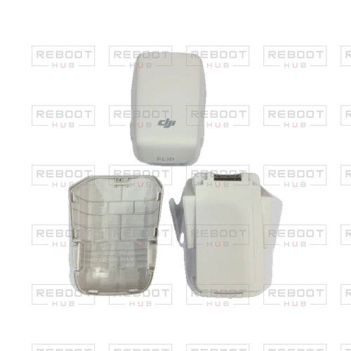 OEM-pulled DJI Flip Battery Shell on white with Reboot Hub watermark overlay — view 1