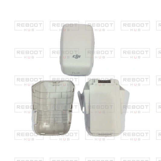 OEM-pulled DJI Flip Battery Shell on white with Reboot Hub watermark overlay — view 1