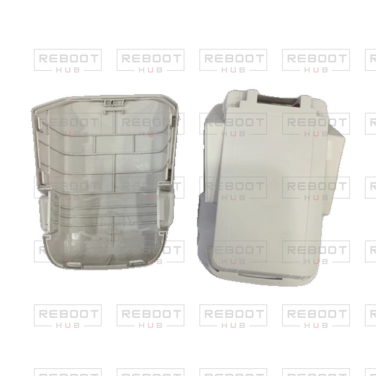 OEM-pulled DJI Flip Battery Shell on white with Reboot Hub watermark overlay — view 3