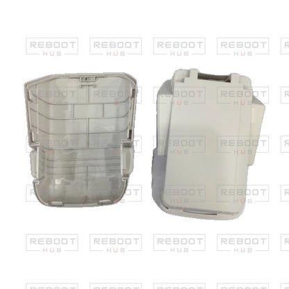 OEM-pulled DJI Flip Battery Shell on white with Reboot Hub watermark overlay — view 3