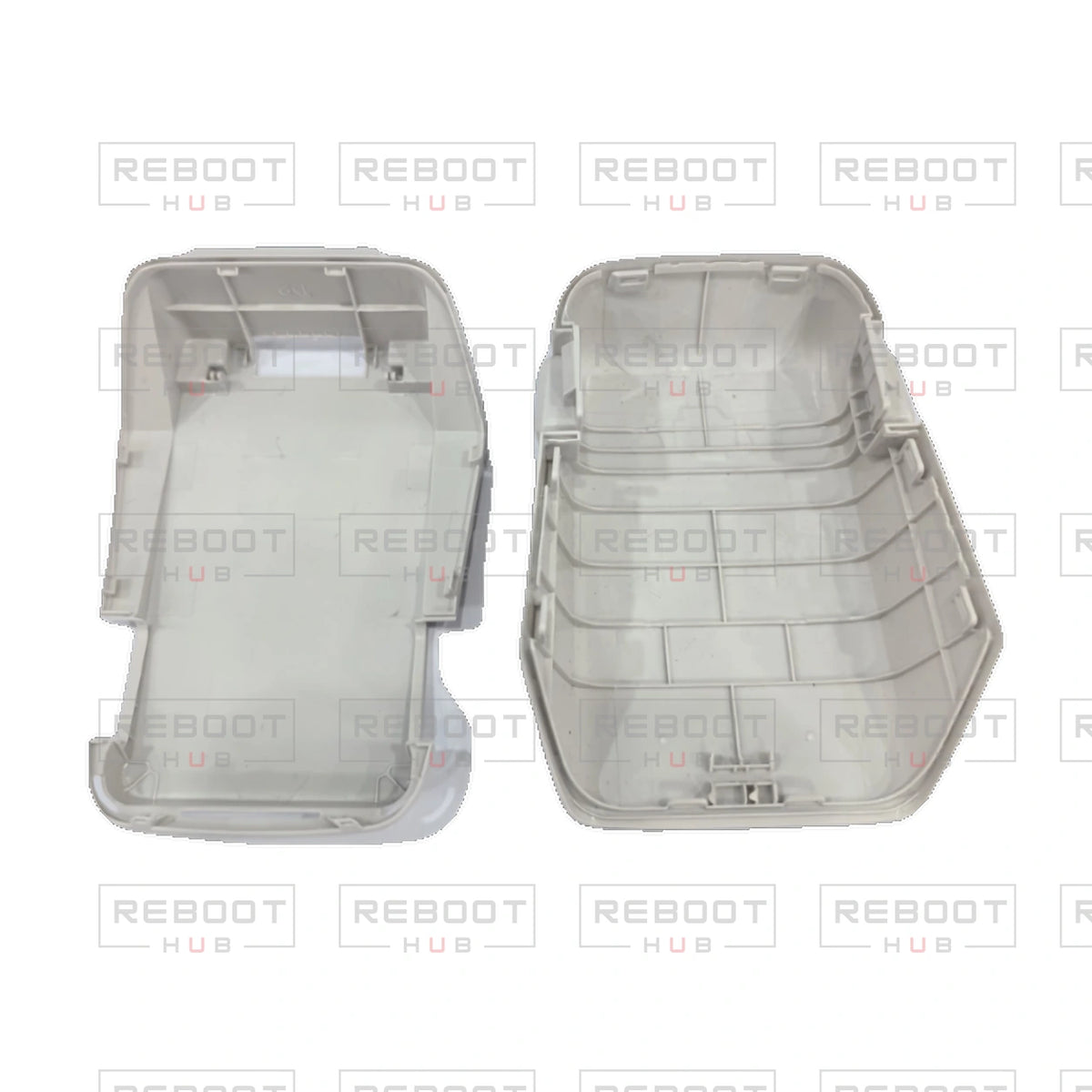 OEM-pulled DJI Flip Battery Shell on white with Reboot Hub watermark overlay — view 5