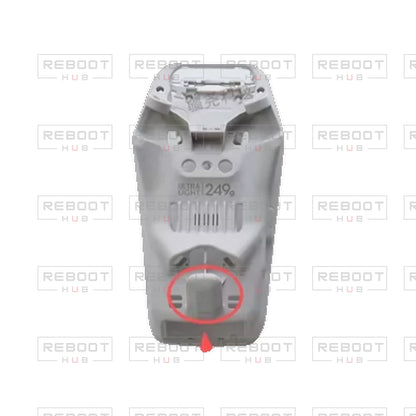OEM-pulled DJI Flip Bottom Shell without Rubber Feet on white with Reboot Hub watermark overlay — view 1