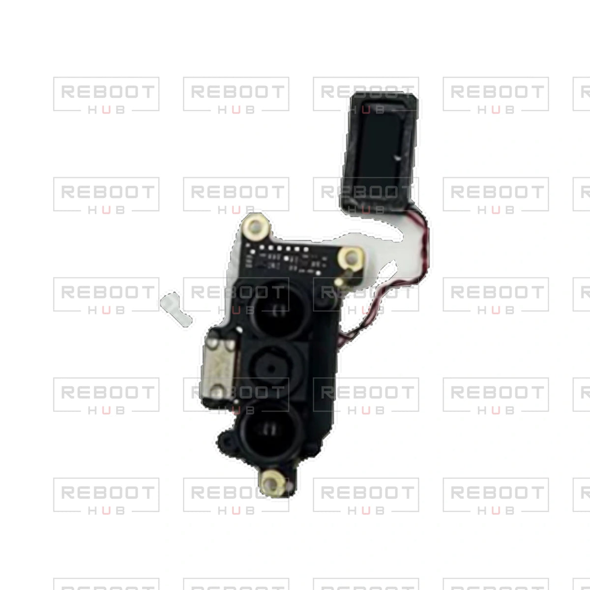 OEM-pulled DJI Flip Downward Vision and Speaker Assembly on white with Reboot Hub watermark overlay — view 1