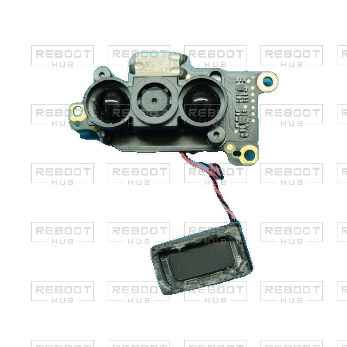 OEM-pulled DJI Flip Downward Vision and Speaker Assembly on white with Reboot Hub watermark overlay — view 3
