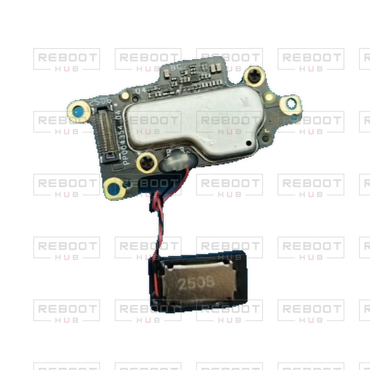 OEM-pulled DJI Flip Downward Vision and Speaker Assembly on white with Reboot Hub watermark overlay — view 4