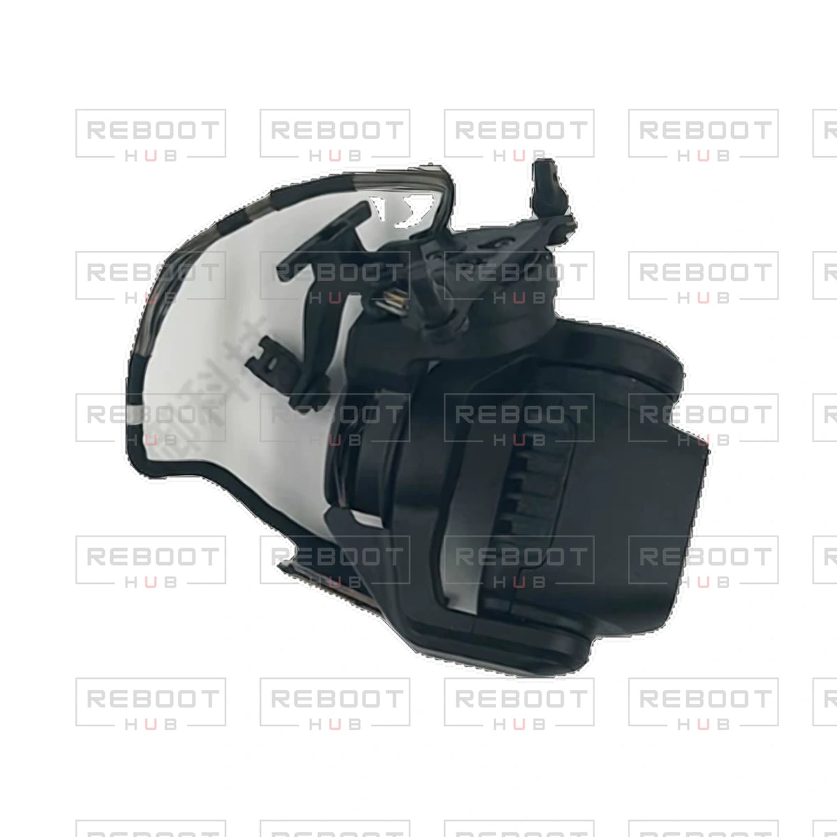 OEM-pulled DJI Flip Gimbal Axis Arm on white with Reboot Hub watermark overlay — view 2