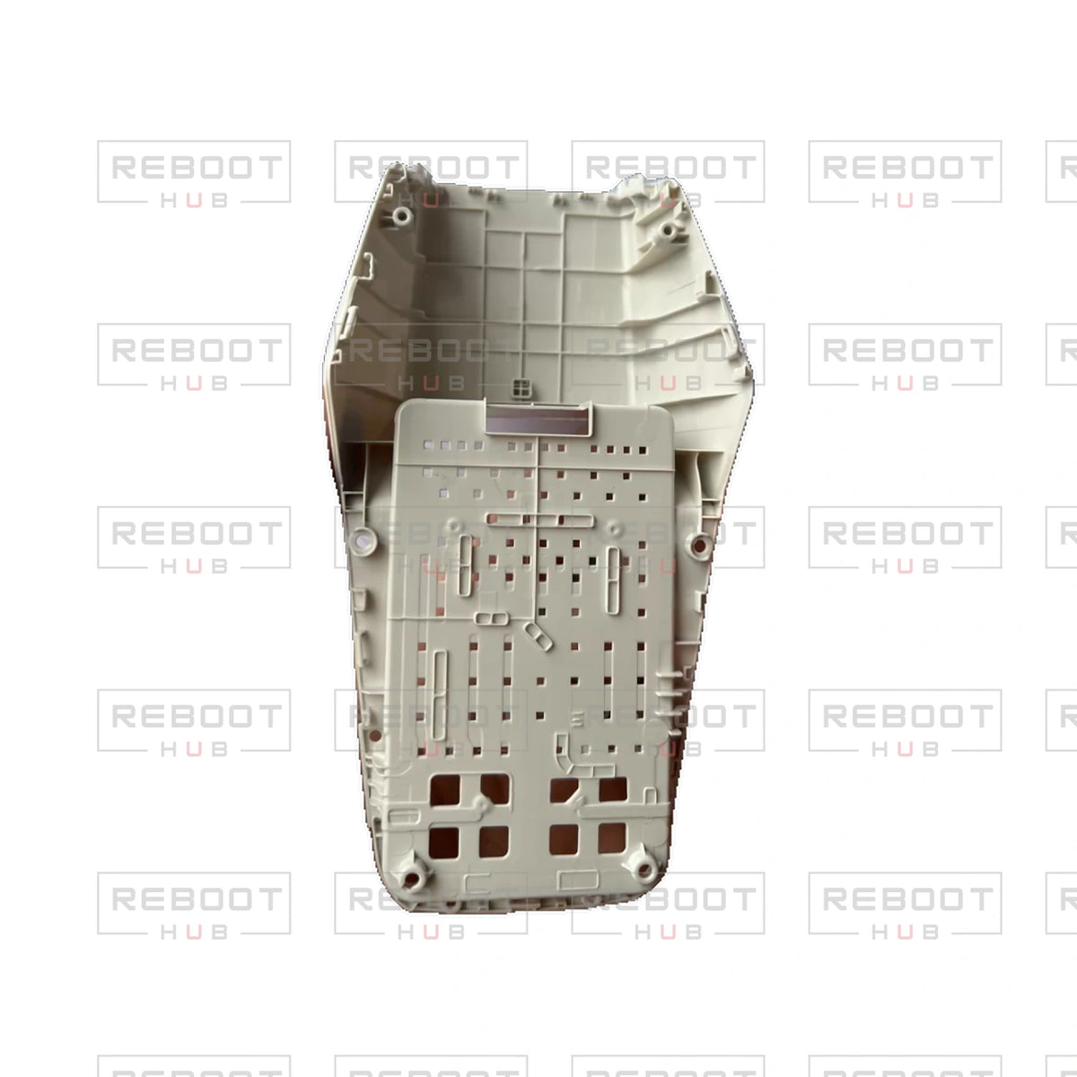 OEM-pulled DJI Flip Upper Shell on white with Reboot Hub watermark overlay — view 3