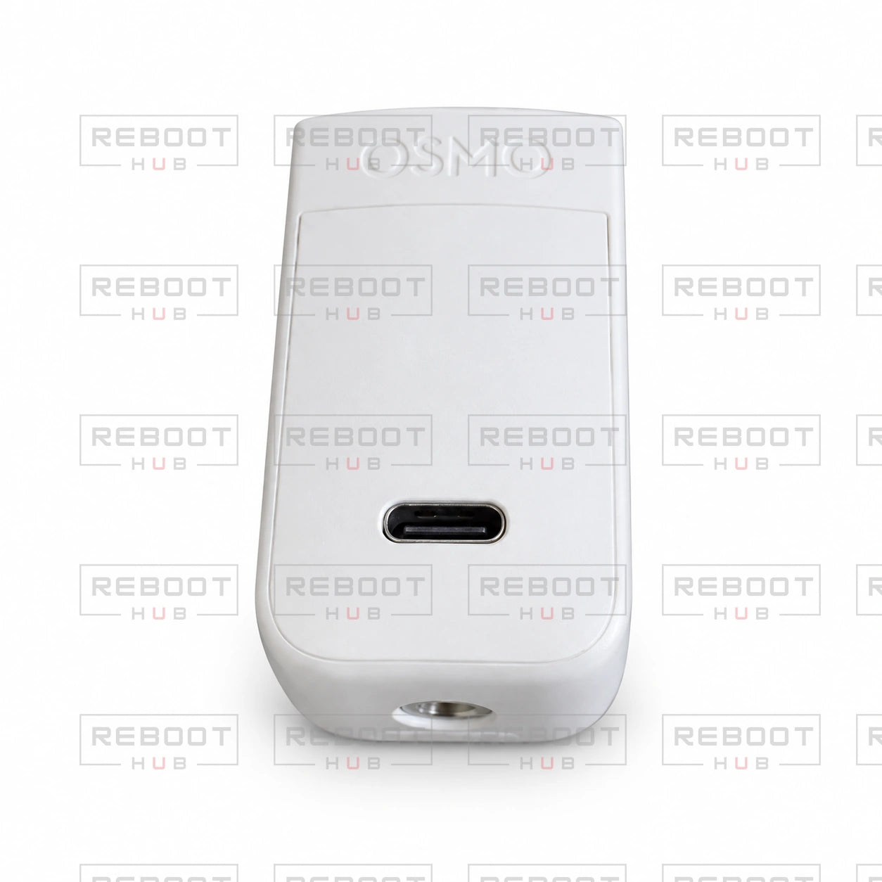 White DJI Pocket 2 Do-It-All Handle pre-owned front angled view with Reboot Hub watermark overlay