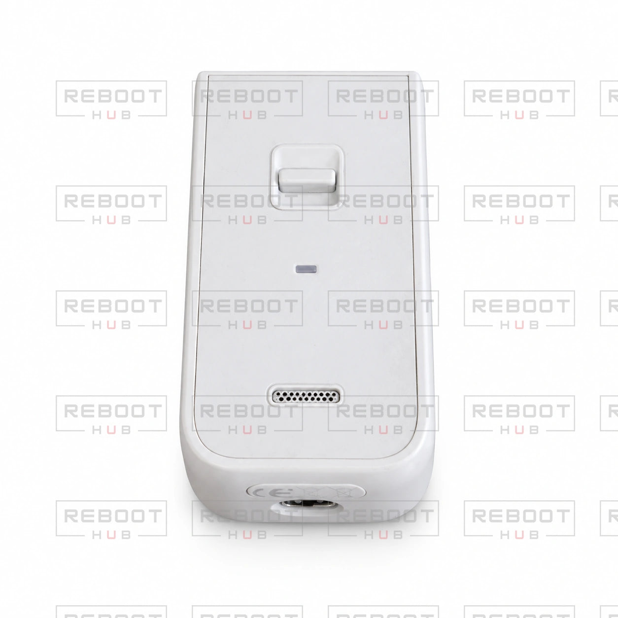 White DJI Pocket 2 Do-It-All Handle pre-owned rear controls and speaker view with Reboot Hub watermark overlay