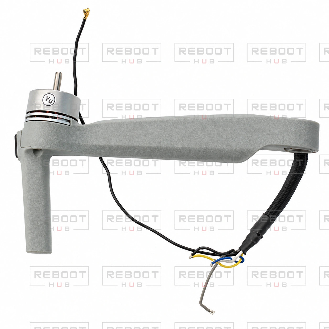 OEM-pulled DJI Mavic Air 2 Front Right Arm Module on white with Reboot Hub watermark overlay