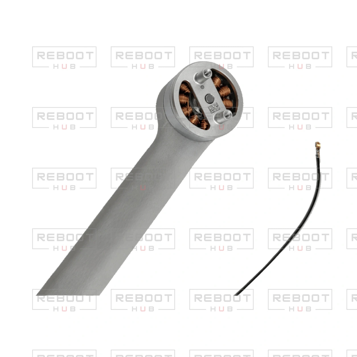 Actual motor detail from an original photograph of DJI Mini 3 Pro Front Arm Left - OEM-pulled; OEM-pulled part on white with Reboot Hub watermark