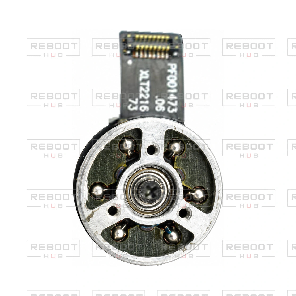 OEM-pulled DJI Mini 3 Gimbal Pitch Motor on white with Reboot Hub watermark overlay