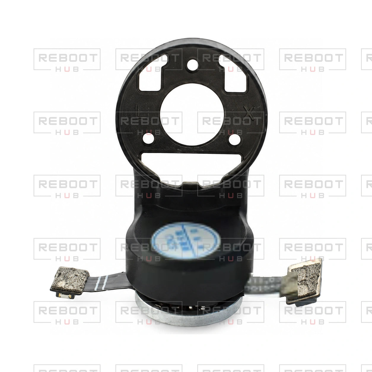 OEM-pulled DJI Mini 4 Pro Gimbal Yaw Motor with Upper Bracket on white with Reboot Hub watermark overlay