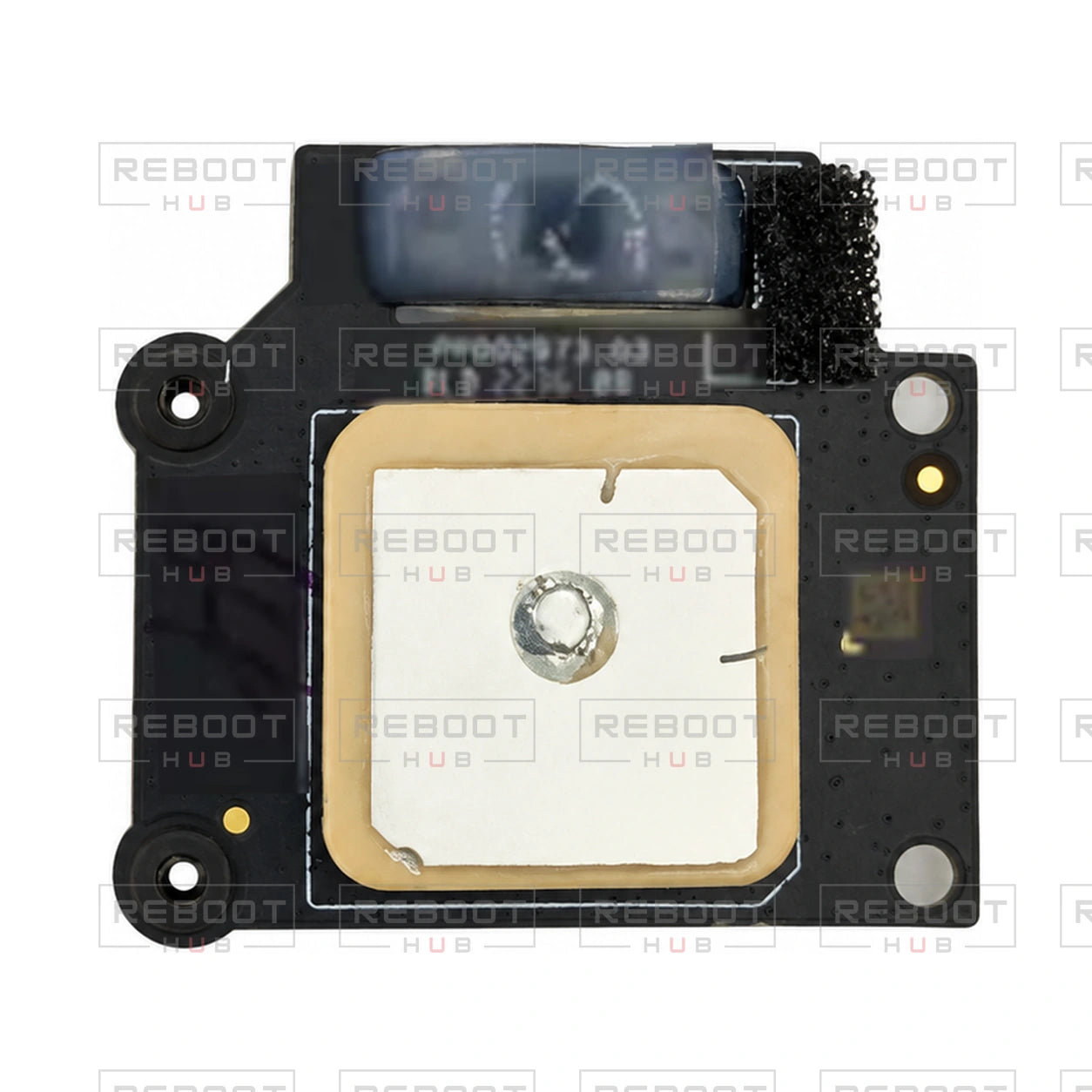 OEM-pulled DJI Mini 3 GPS Board on white with Reboot Hub watermark overlay