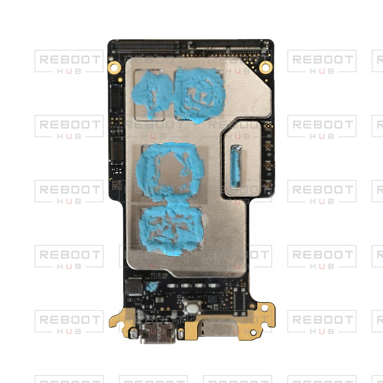 OEM-pulled DJI Mini 3 Pro Motherboard on white with Reboot Hub watermark overlay