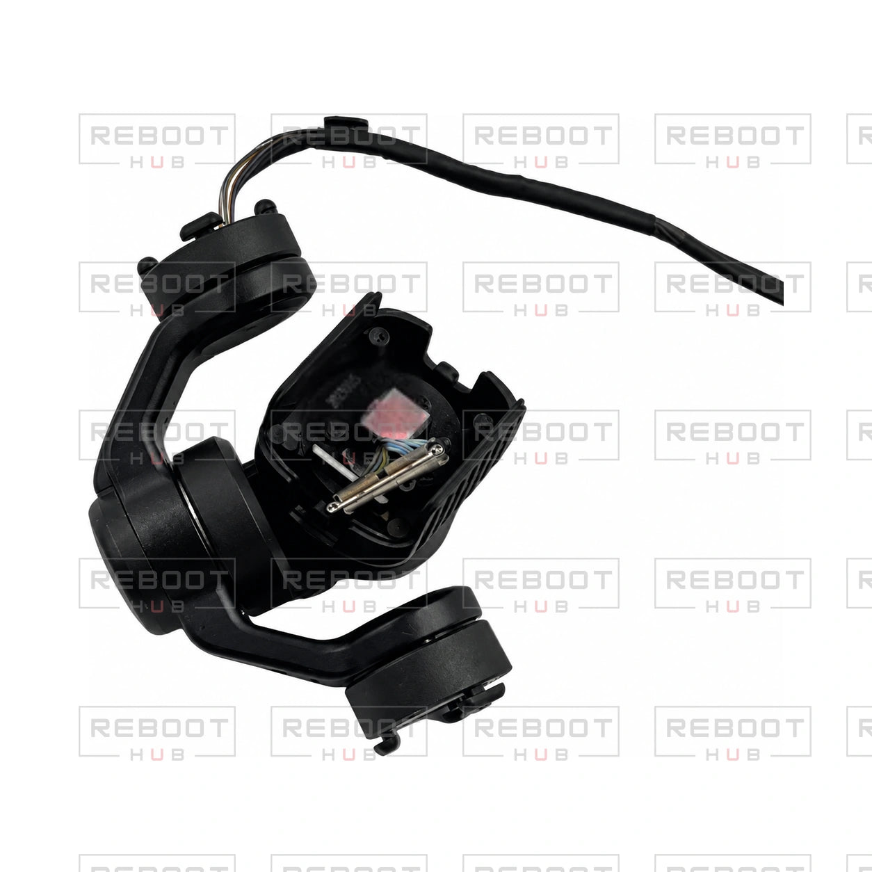 OEM-pulled DJI Mini 4 Pro Gimbal Axis Arm Assembly on white with Reboot Hub watermark overlay