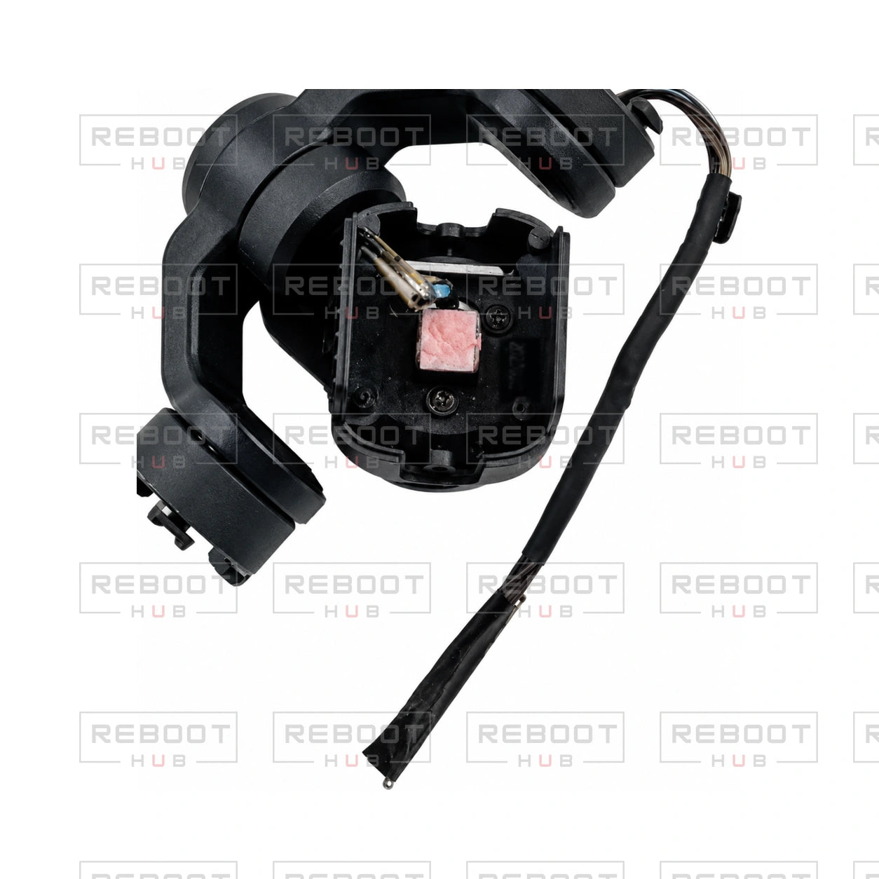 OEM-pulled DJI Mini 4 Pro Gimbal Axis Arm Assembly on white with Reboot Hub watermark overlay
