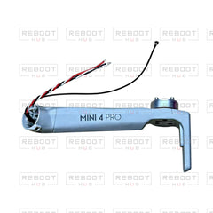 OEM-pulled DJI Mini 4 Pro Front Arm Left on white with Reboot Hub watermark overlay